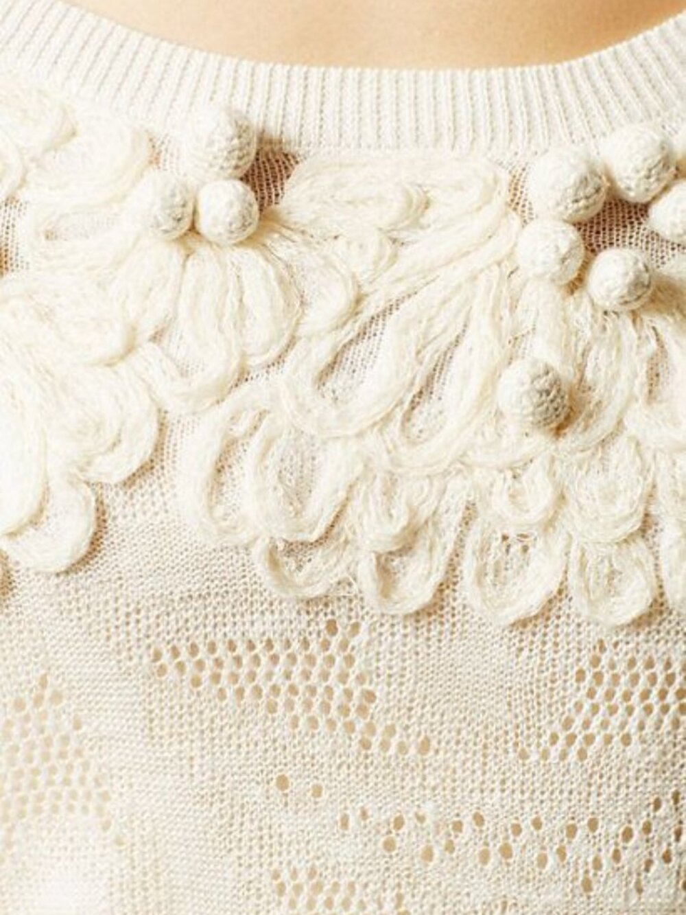 Anthropologie Abbey Pointelle Pullover Ivory Sweater Tunic Petite - Picture 3 of 7